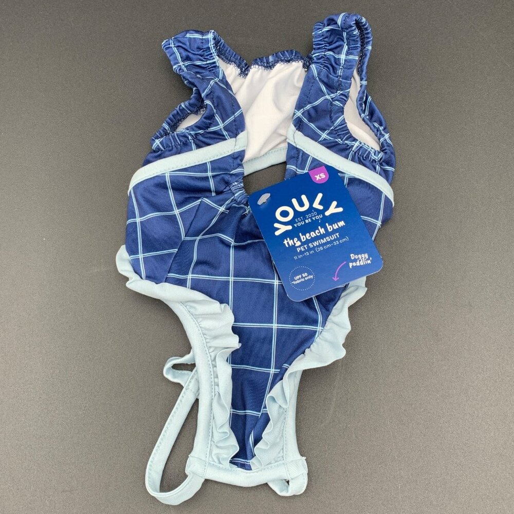 Youly Swimsuit XS 11-13 Inch Pet Dog Blue‎ Check The Beach Bum UPF 50
